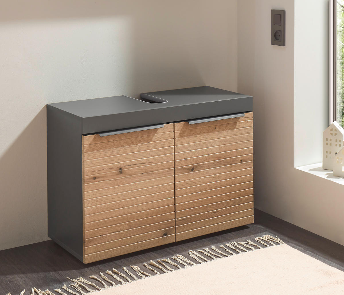 WASCHBECKENUNTERSCHRANK 80/56/34 cm  - Eichefarben/Schwarz, Basics, Holzwerkstoff/Kunststoff (80/56/34cm) - MID.YOU