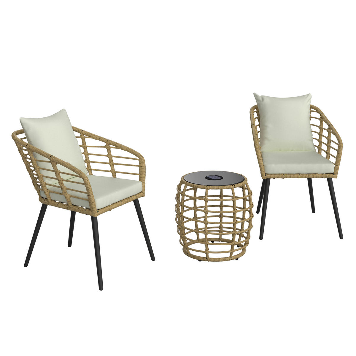 SADA NA BALKON 3dílné,  - černá/přírodní barvy, Moderní, kov/textil (56/72/66cm) - Beldano