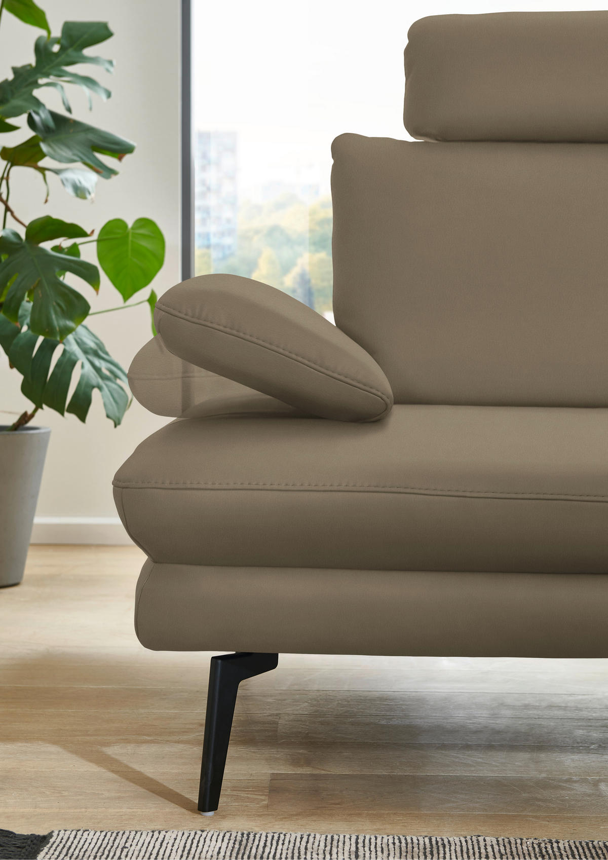 ECKSOFA in Echtleder Beige  310/180 cm  - Beige/Schwarz, Design, Leder/Metall (310/180cm) - Dieter Knoll