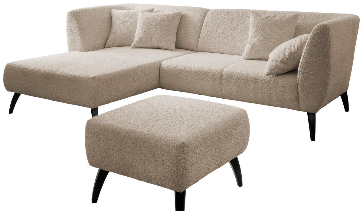 ECKSOFA in Bouclé Beige  - Beige/Schwarz, Modern, Holz/Textil (160/264cm) - MID.YOU