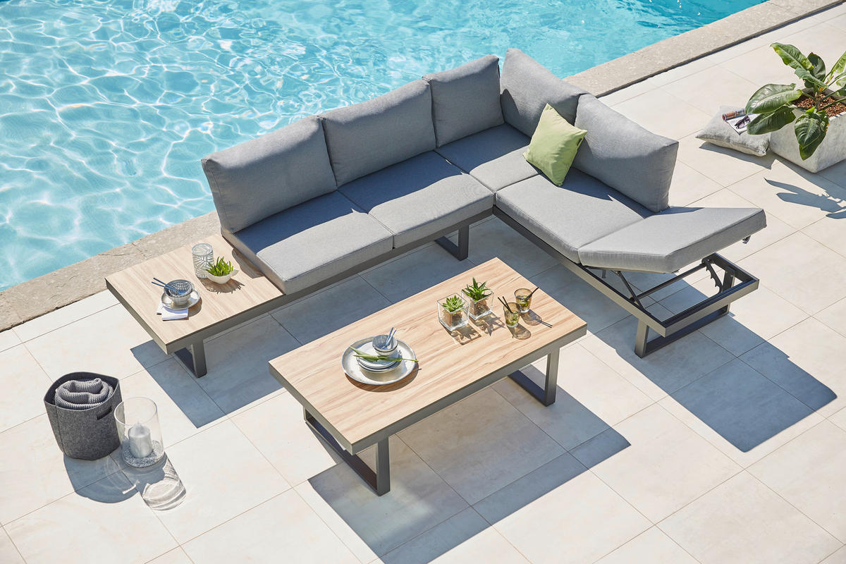 MOBILIER TERASĂ ȘI LOUNGE  285/210 cm   - gri închis/culoare lemn tec, Modern, plastic/metal (285/210cm) - Amatio