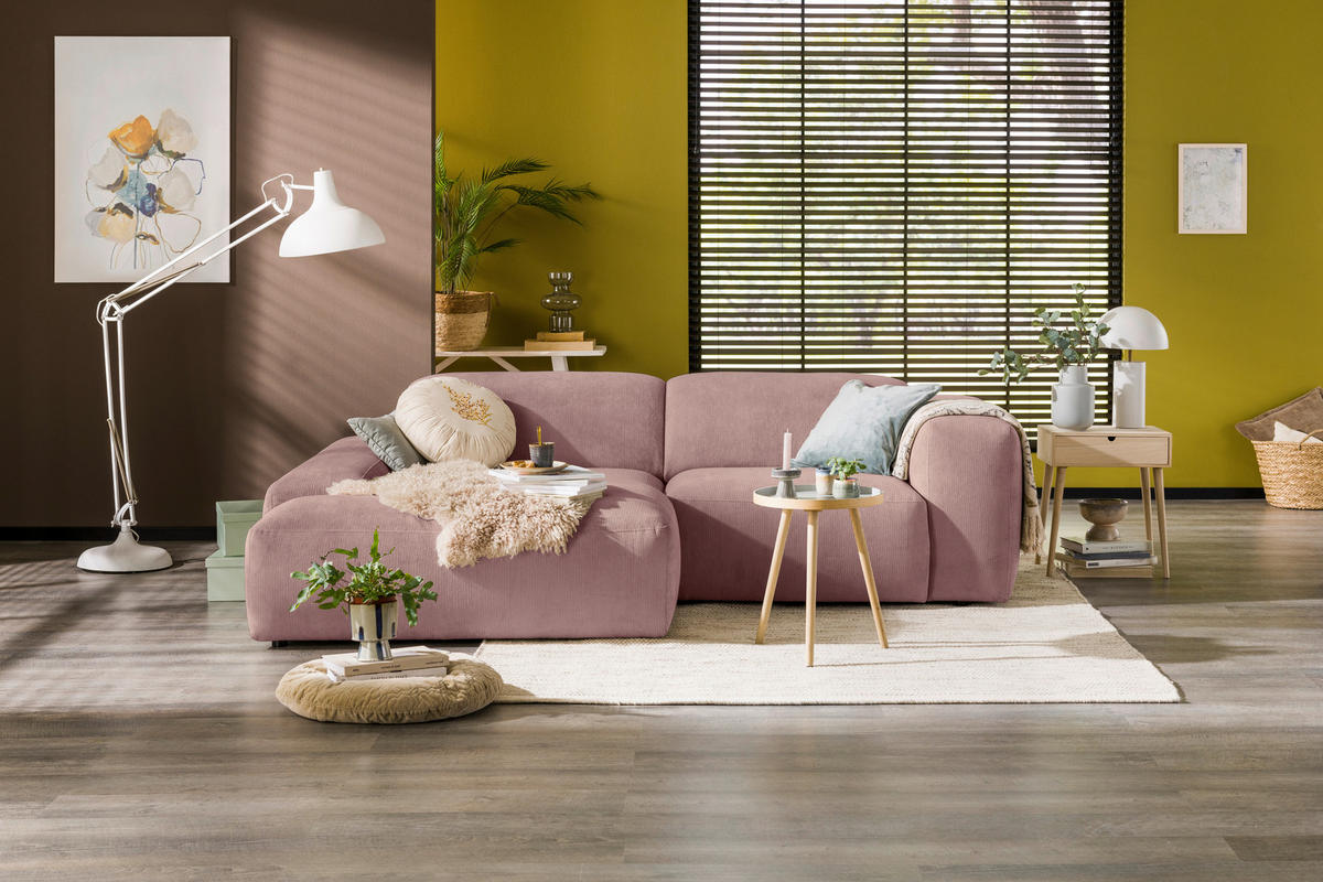ECKSOFA 170/252 cm HANNAH in Cord Rosa  170/252 cm  - Schwarz/Rosa, Design, Kunststoff/Textil (170/252cm) - MID.YOU