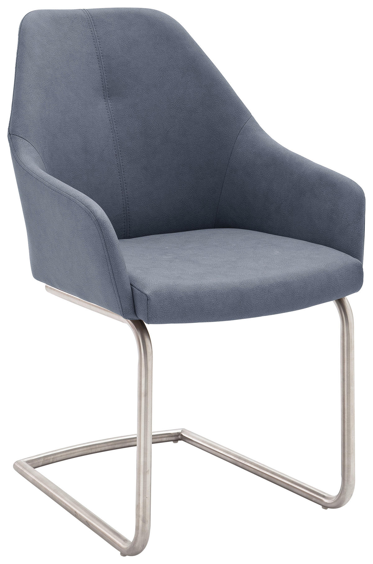 ARMLEHNSTUHL Edelstahl Lederlook  - Blau/Edelstahlfarben, Design, Textil/Metall (55/88/62cm) - Novel