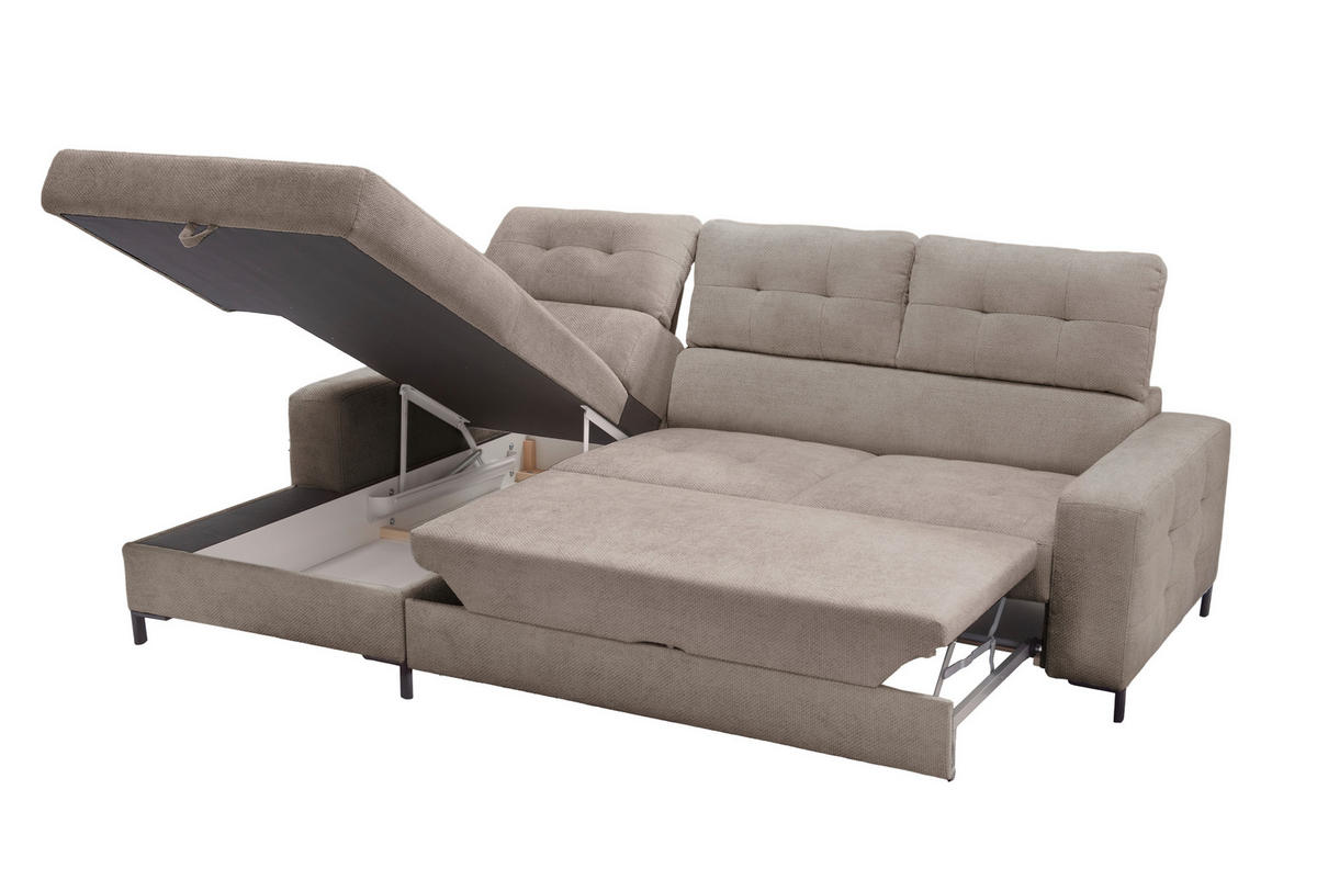 ECKSOFA in Struktur Hellbraun  176/255 cm  - Hellbraun/Schwarz, Design, Textil/Metall (176/255cm) - Livetastic