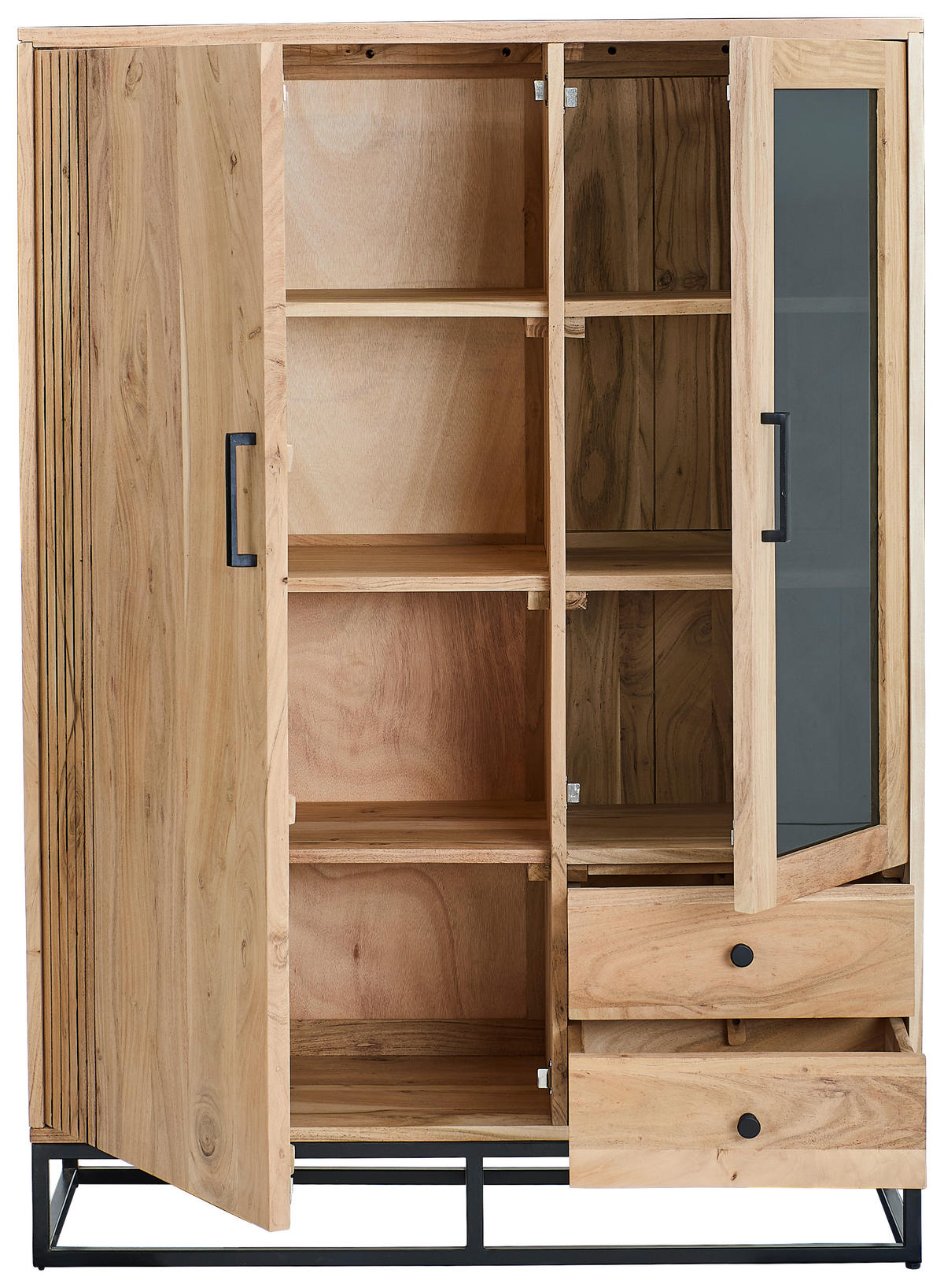 HIGHBOARD  105/146/41,5 cm 2 Schublade(n)  - Schwarz/Naturfarben, Design, Glas/Holz (105/146/41,5cm) - Livetastic