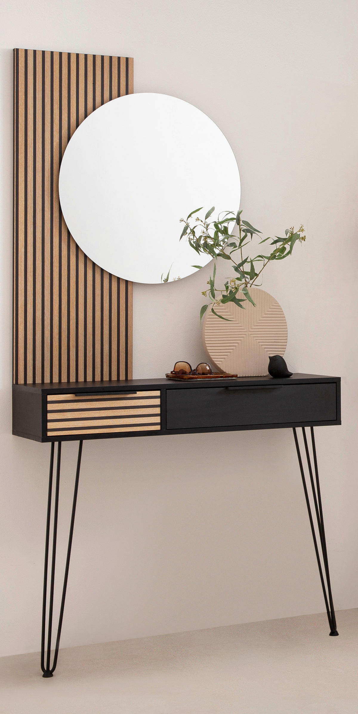KONSOLENTISCH Schwarz, Eichefarben  - Eichefarben/Schwarz, Design, Holzwerkstoff/Metall (103,7/87,85/32,05cm) - MID.YOU