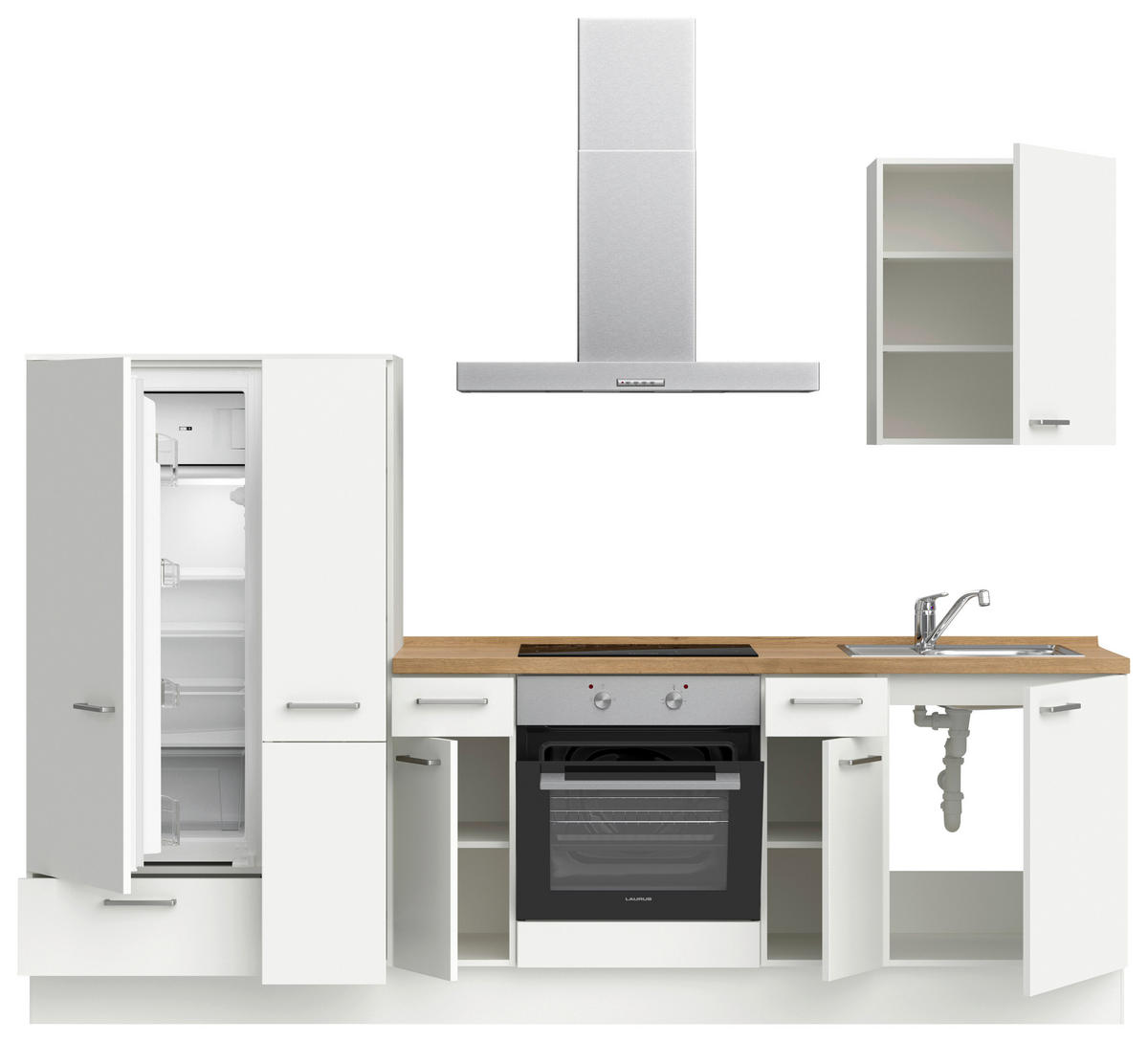 KÜCHENLEERBLOCK 270 cm   in Weiß, Eichefarben  - Edelstahlfarben/Eichefarben, MODERN, Holzwerkstoff/Metall (270cm) - Nobilia