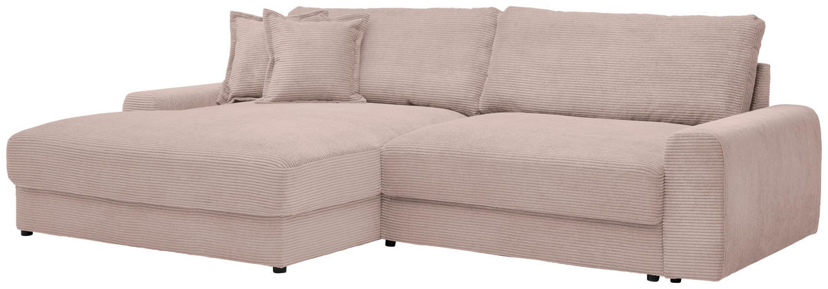 ECKSOFA in Cord Rosa  - Schwarz/Rosa, Modern, Kunststoff/Textil (180/300cm) - Carryhome