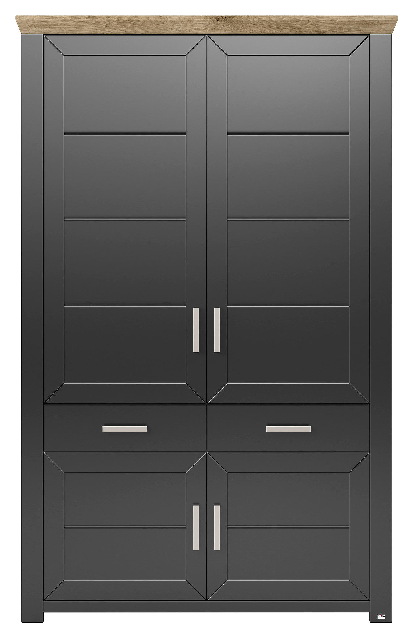 SCHRANK Graphitfarben, Eiche Artisan - Graphitfarben/Eiche Artisan, Design, Holzwerkstoff/Metall (129,3/206,6/42,2cm) - SetOne by Musterring