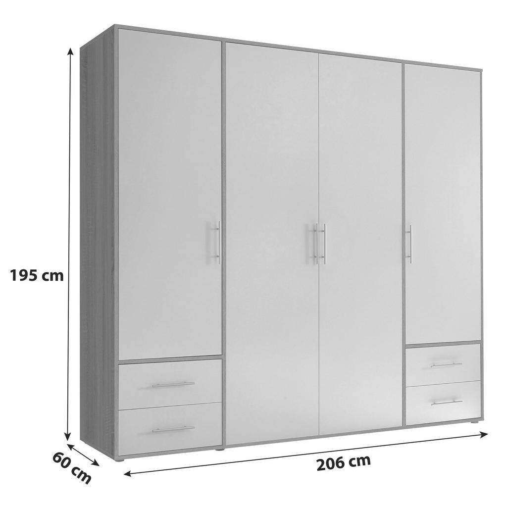 Thumbnail - Mid.you Drehtürenschrank, Weiß, Sonoma Eiche, Kunststoff, 5 Fächer, 4 Schubladen, 206x195x60 cm, Schlafzimmer, Kleidersc...
