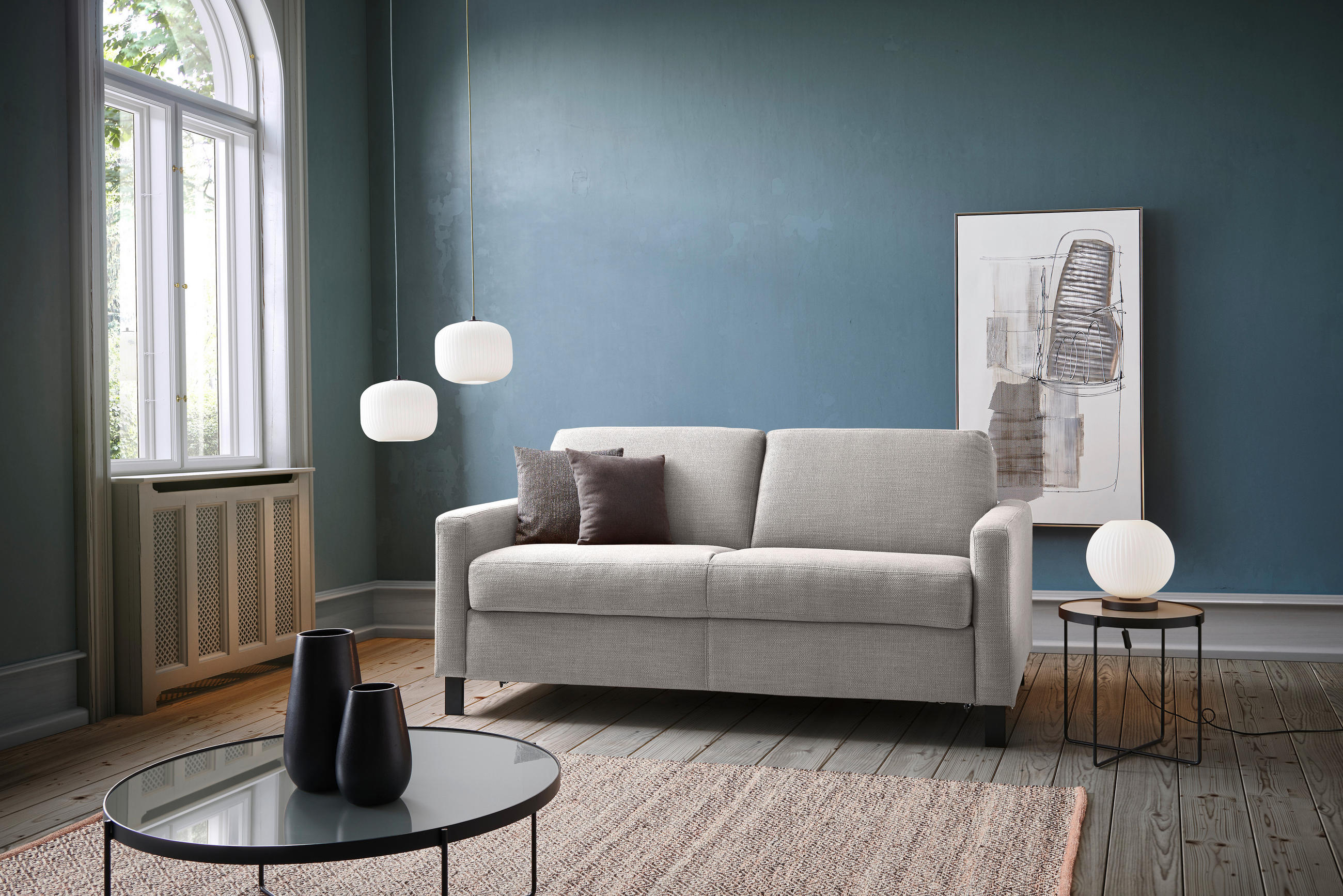 SCHLAFSOFA in Textil Hellgrau - Hellgrau/Schwarz, Design, Holz/Textil (184/92/102cm) - Venda