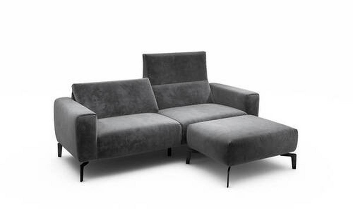 2,5-Sitzer inkl. Hocker in Samt Anthrazit  - Anthrazit/Schwarz, Design, Textil/Metall (220/86/86-94cm) - SENSOO