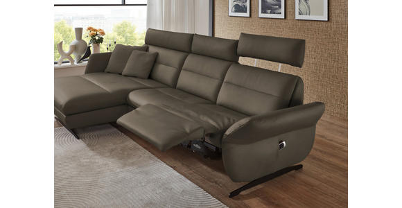 ECKSOFA in Echtleder Graubraun 169/298 cm - Graubraun/Schwarz, Design, Leder/Metall (169/298cm) - Dieter Knoll