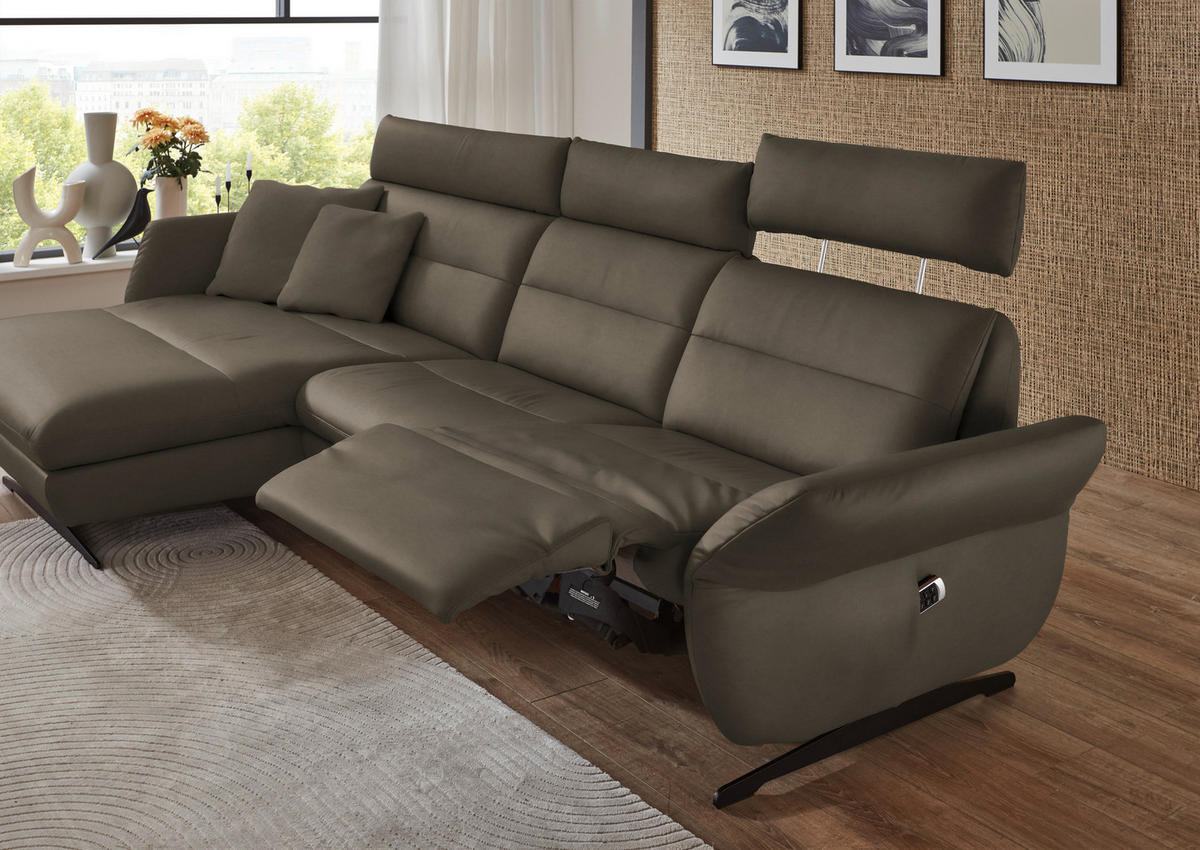 ECKSOFA in Echtleder Graubraun  169/298 cm  - Graubraun/Schwarz, Design, Leder/Metall (169/298cm) - Dieter Knoll