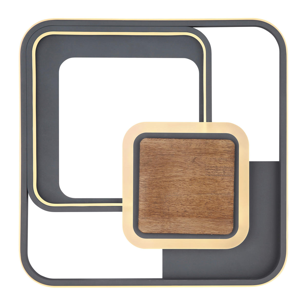 LED MENNYEZETI LÁMPA - grafitszürke/sötétbarna, Design, műanyag/fa (50/50/8cm) - Globo