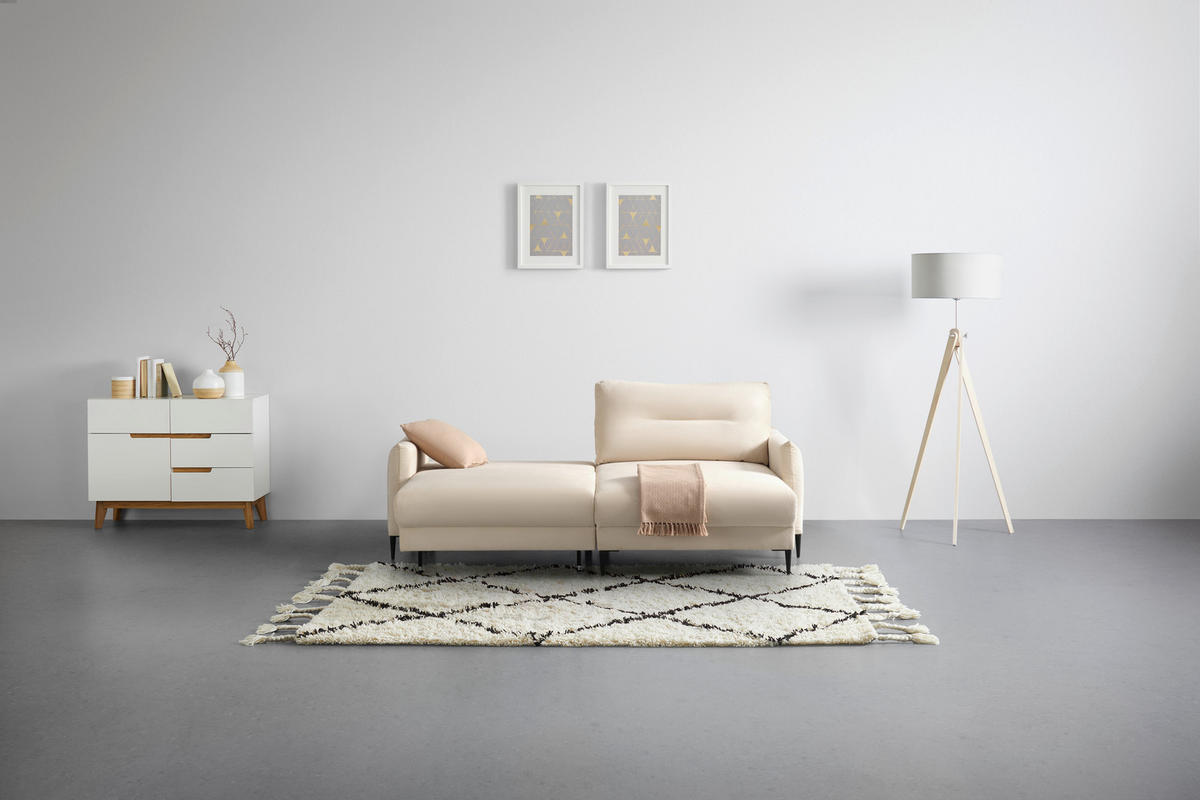 ECKSOFA Cord Beige  - Beige/Schwarz, Modern, Textil/Metall (221/142cm) - MID.YOU