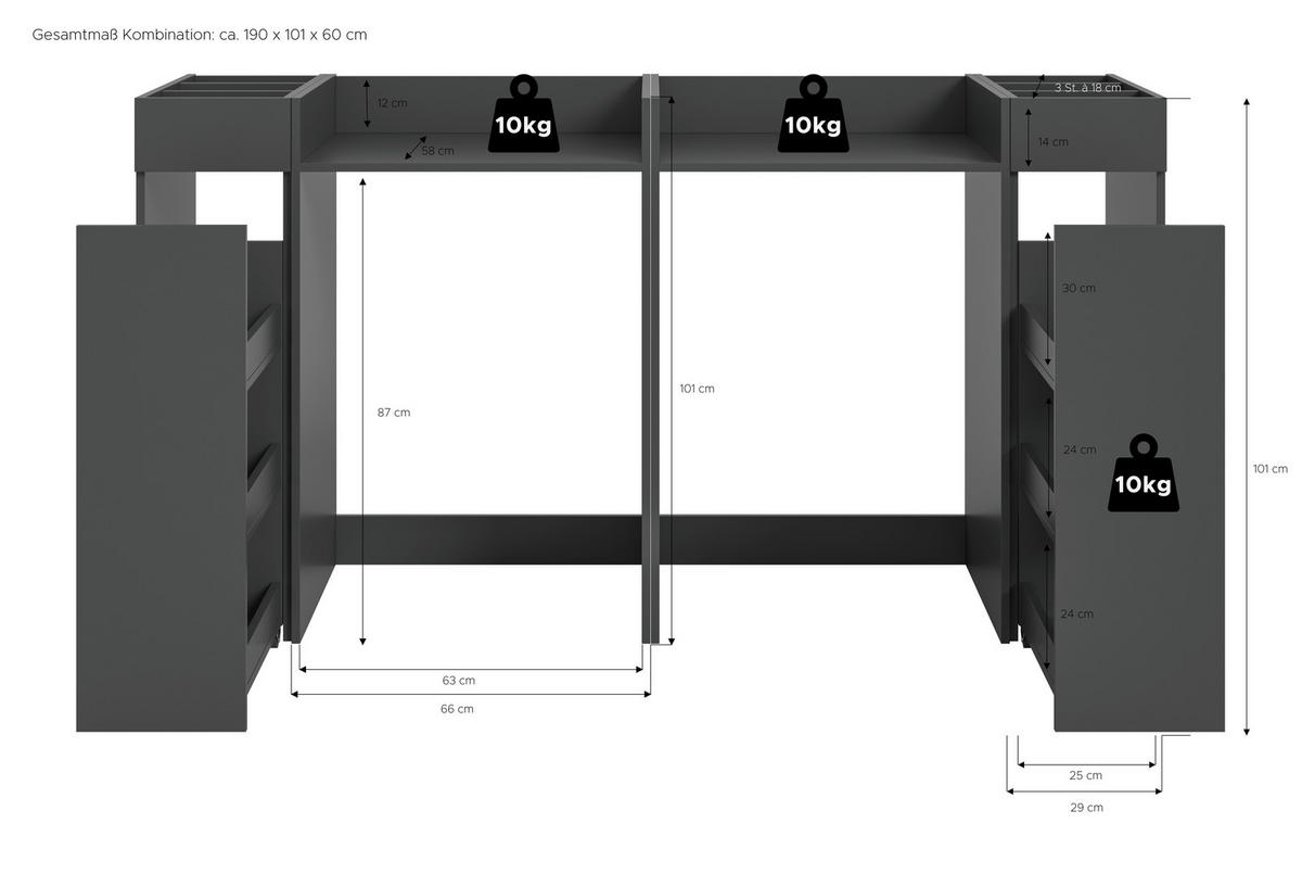 WASCHMASCHINENSCHRANK Anthrazit  - Anthrazit/Schwarz, Basics, Holzwerkstoff/Kunststoff (190/101cm) - MID.YOU
