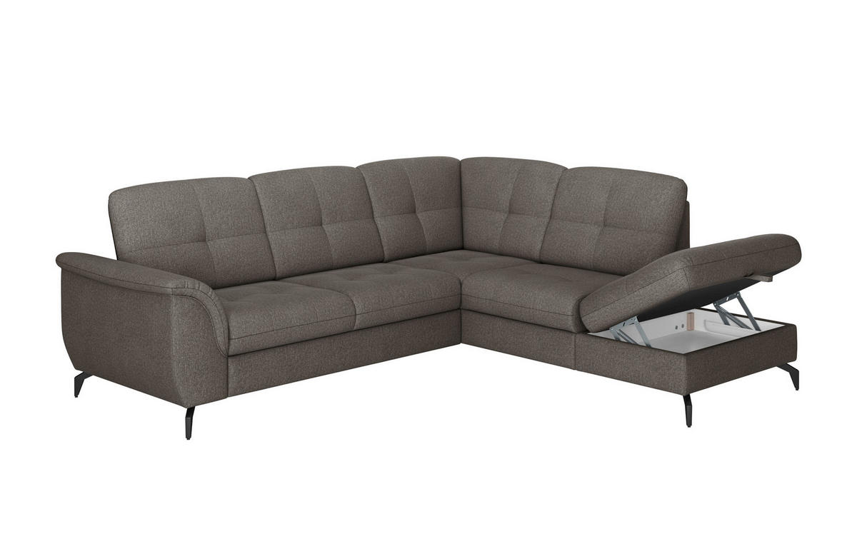 ECKSOFA ZORA E Graphitfarben Flachgewebe  - Schwarz/Graphitfarben, MODERN, Textil/Metall (244/212cm) - Sit & More