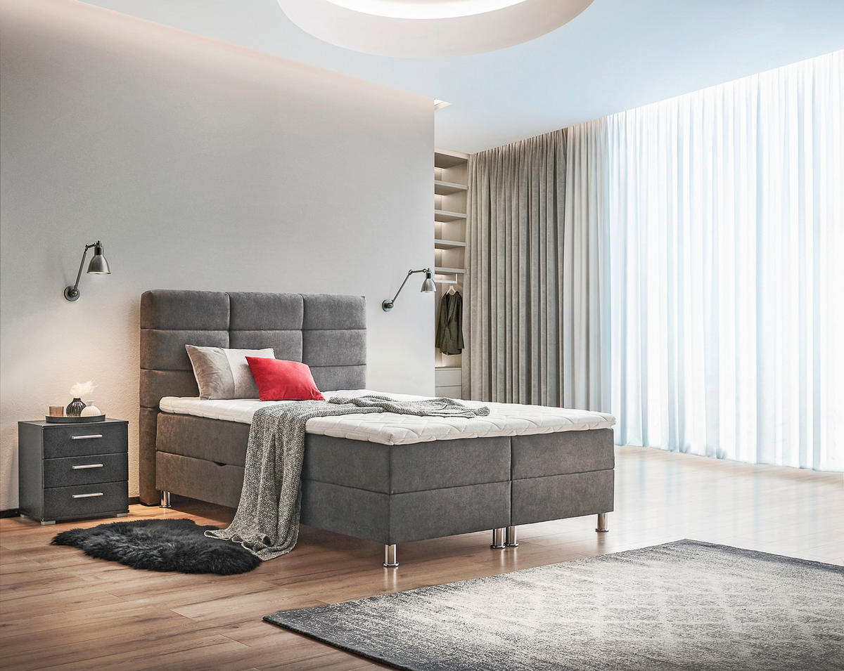 BOXBETT 140/200 cm  in Anthrazit  - Chromfarben/Anthrazit, KONVENTIONELL, Textil/Metall (140/200cm) - Carryhome