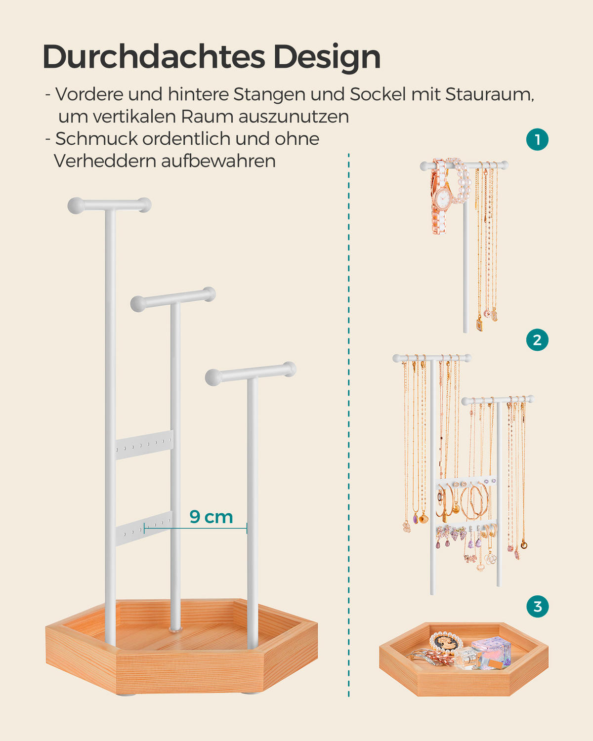 SCHMUCKHALTER - Braun/Weiß, Basics, Holz/Metall (20,5/36cm)