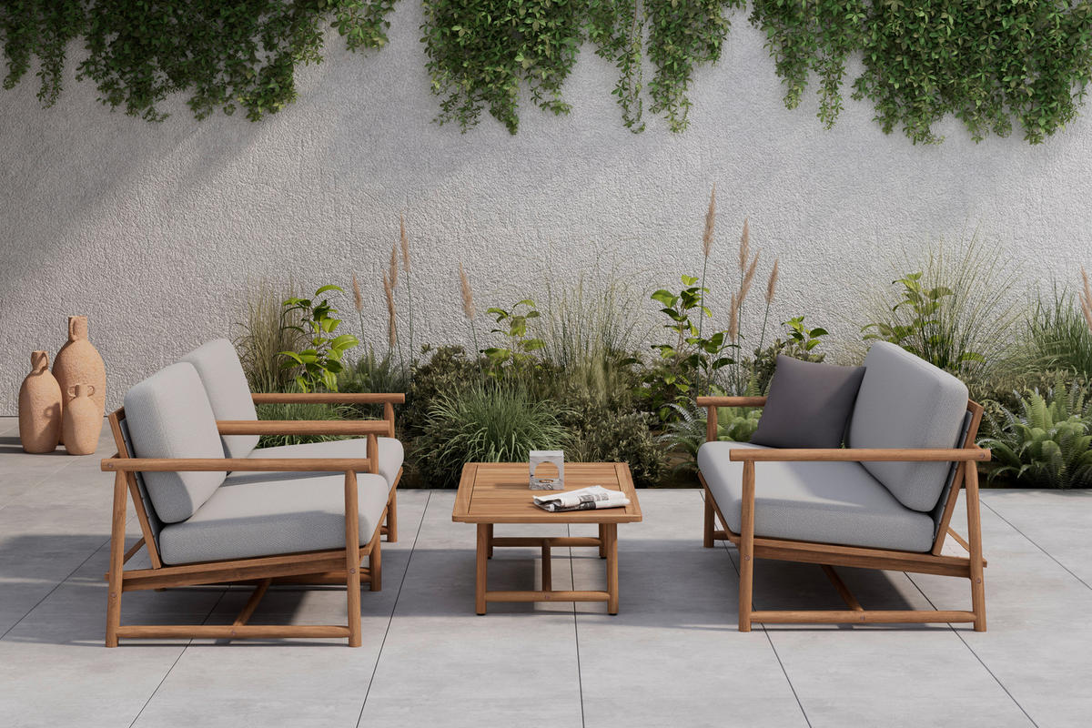 GARTENSET 4-teilig Webstoff Akaziemassiv 4-teilig  - Beige/Akaziefarben, Design, Holz/Textil (81/71/84cm) - Ambia Garden