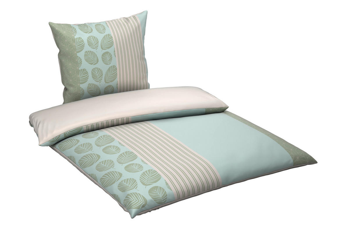 WENDEBETTWÄSCHE Satin 155/220 cm  - Beige/Grün, Textil (155/220cm) - Novel