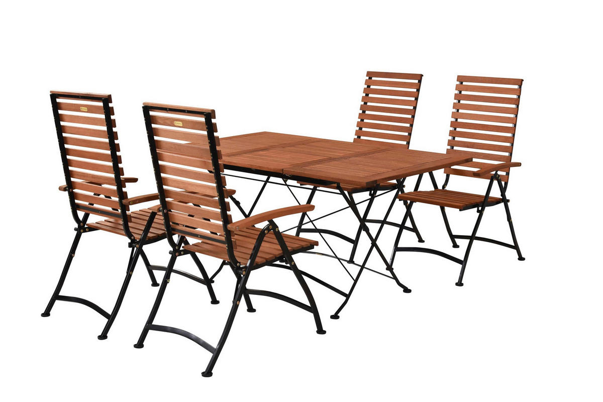 GARTENTISCHGRUPPE EukalyptusholzHartholz Stahl  - Schwarz/Naturfarben, KONVENTIONELL, Holz/Metall - Gardenson