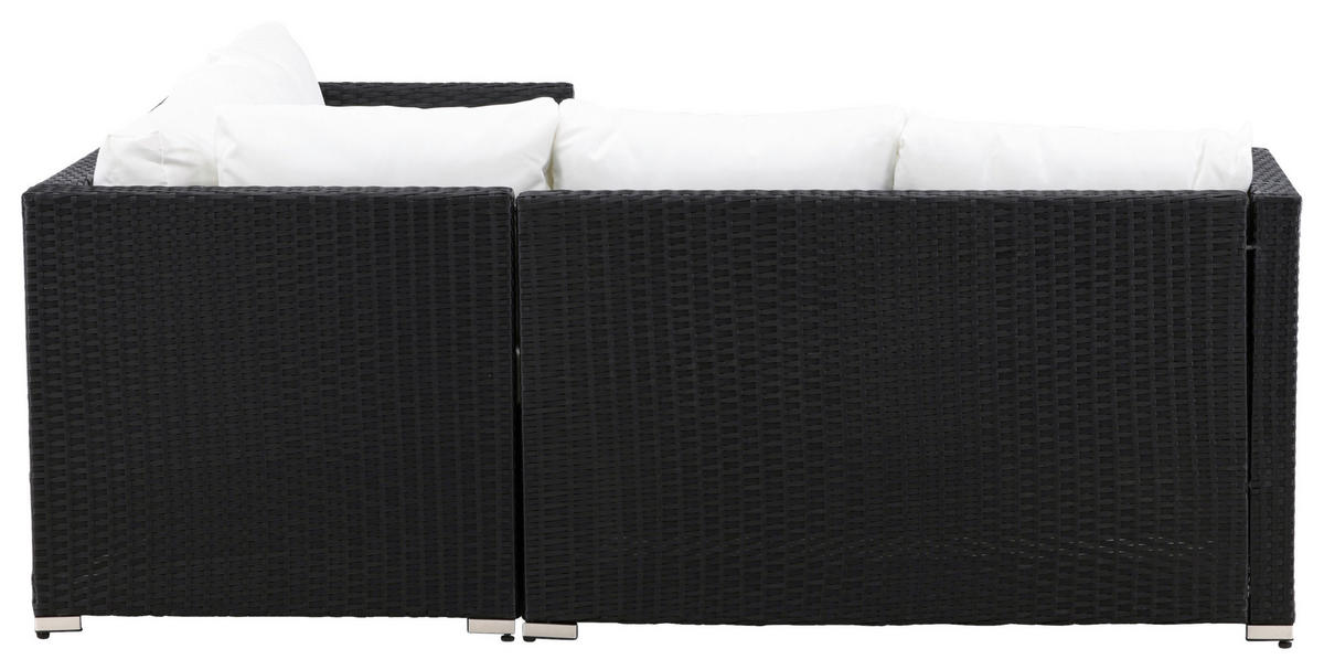 LOUNGEGARNITUR Stahl  - Schwarz/Weiß, KONVENTIONELL, Glas/Kunststoff (59/180/64cm) - Gardenson