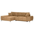 ECKSOFA in Flachgewebe Cognac  - Cognac/Schwarz, KONVENTIONELL, Textil/Metall (180/295cm) - Carryhome