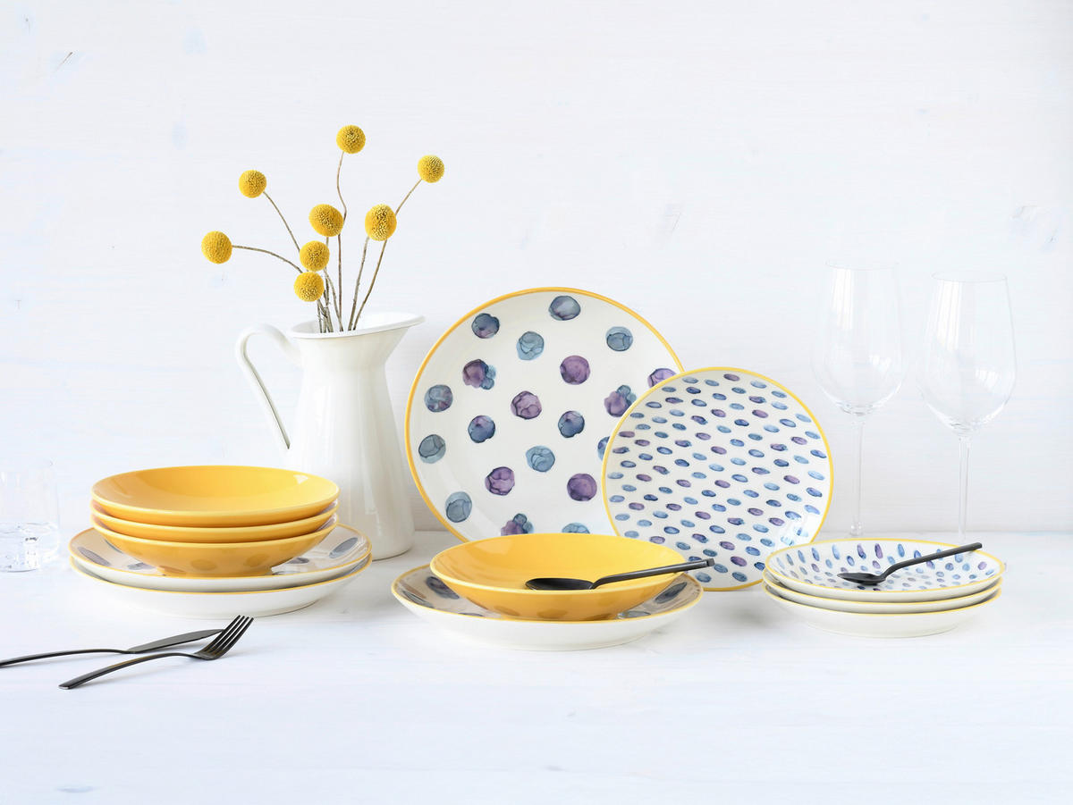 TAFELSERVICE Maisie 12-teilig  - Blau/Gelb, Basics, Keramik - Creatable