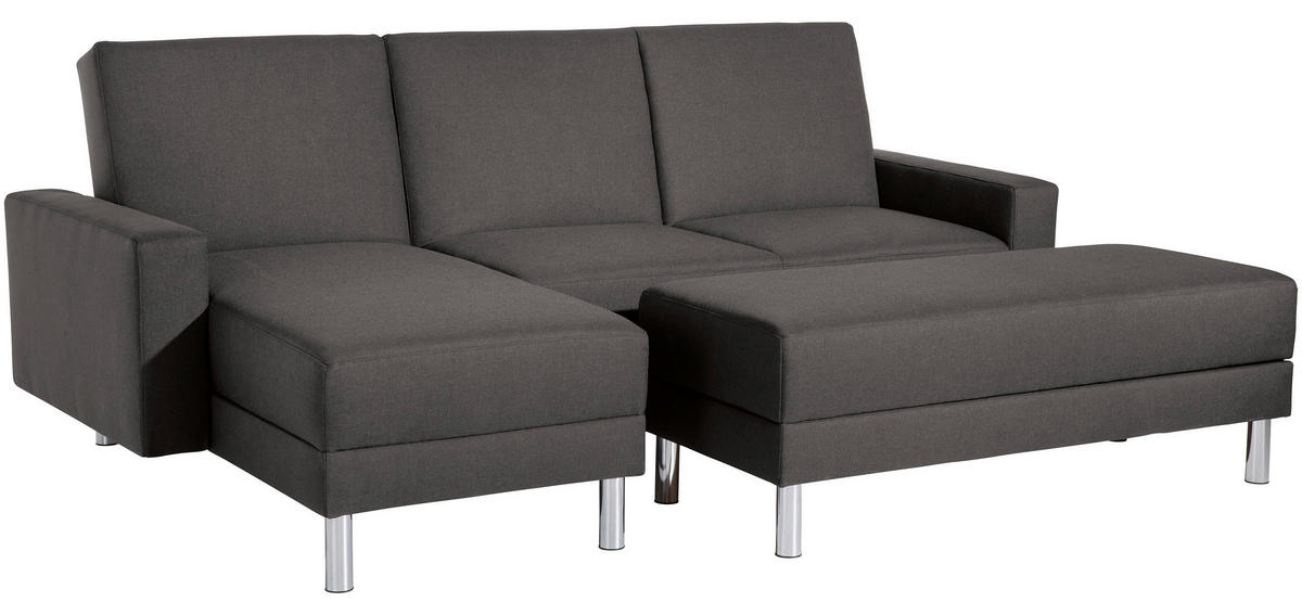 ECKSCHLAFSOFA inkl. Hocker in Anthrazit Textil   - Chromfarben/Anthrazit, Konventionell, Textil/Metall (152/230cm) - Max Winzer