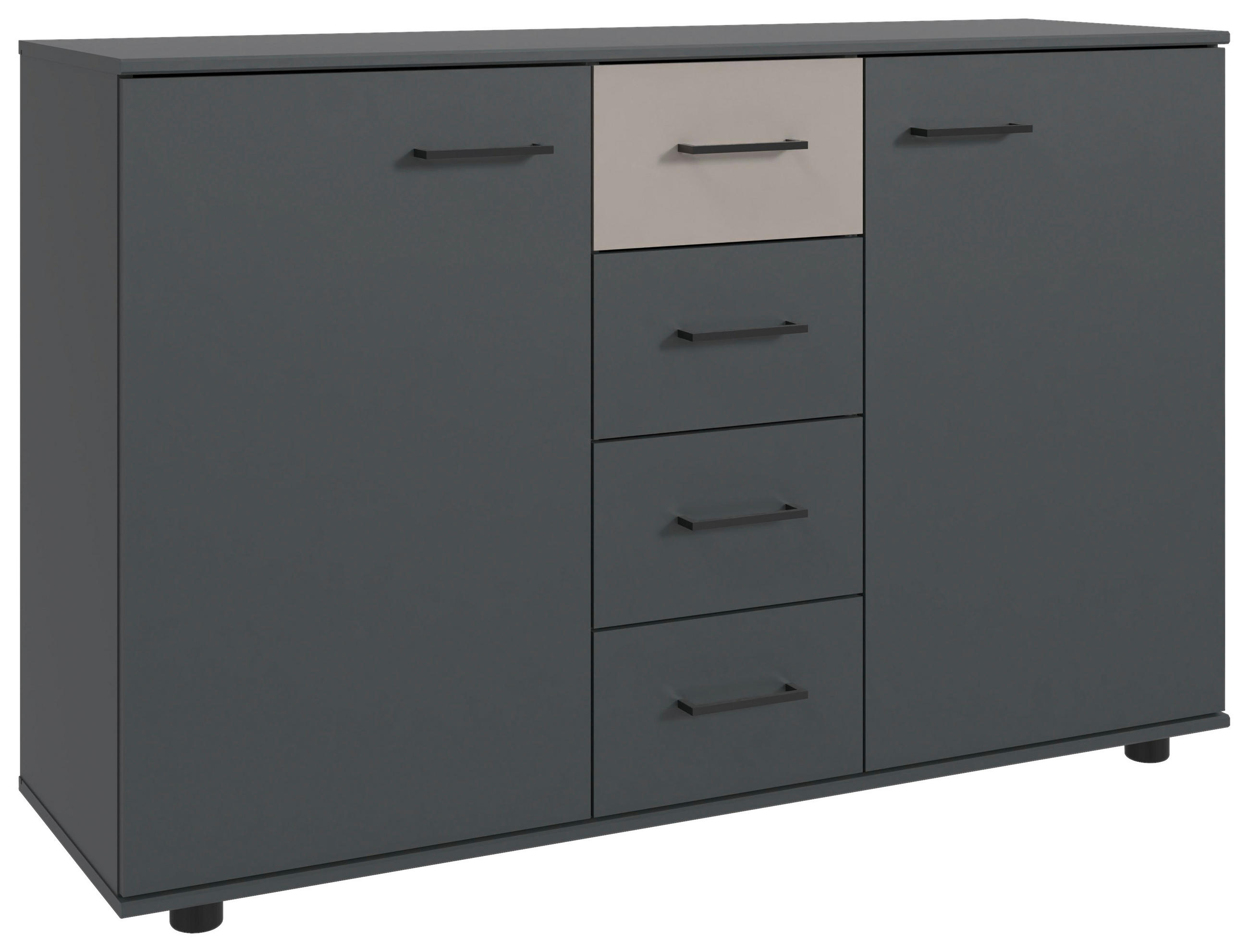 KOMMODE , 130/83/41 cm, 4 Schublade(n)  - Schwarz/Graphitfarben, KONVENTIONELL, Holzwerkstoff/Kunststoff (130/83/41cm) - Carryhome