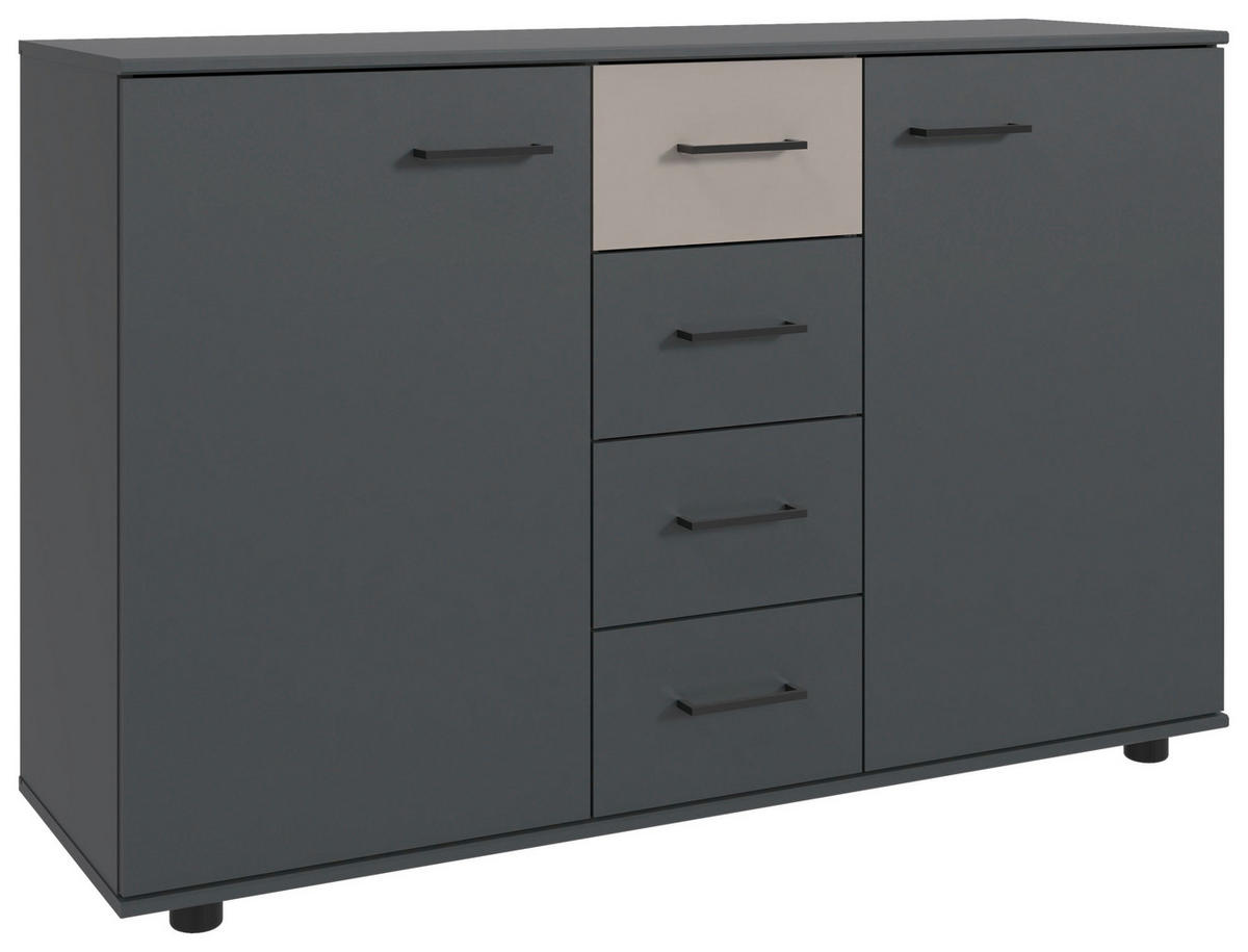 KOMMODE , 130/83/41 cm, 4 Schublade(n)  - Schwarz/Graphitfarben, KONVENTIONELL, Holzwerkstoff/Kunststoff (130/83/41cm) - Carryhome