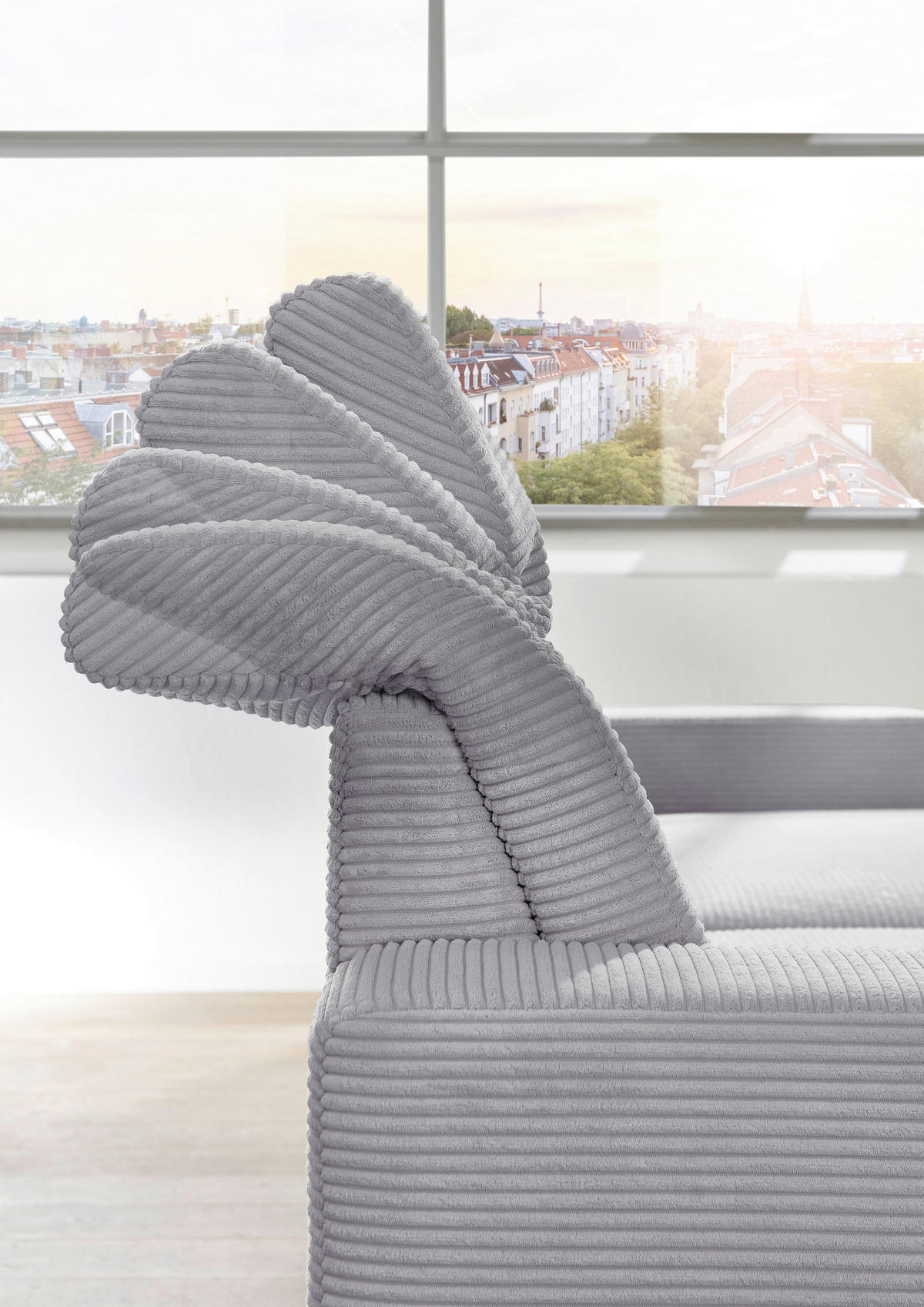 ECKSOFA in Cord Hellgrau  - Hellgrau/Schwarz, Konventionell, Textil/Metall (290/178cm) - Sit & More