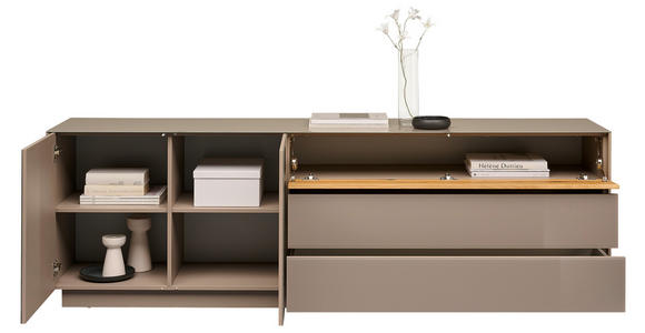 LOWBOARD Taupe, Eichefarben  207/69/42 cm  - Taupe/Eichefarben, Design, Glas/Holz (207/69/42cm) - Novel