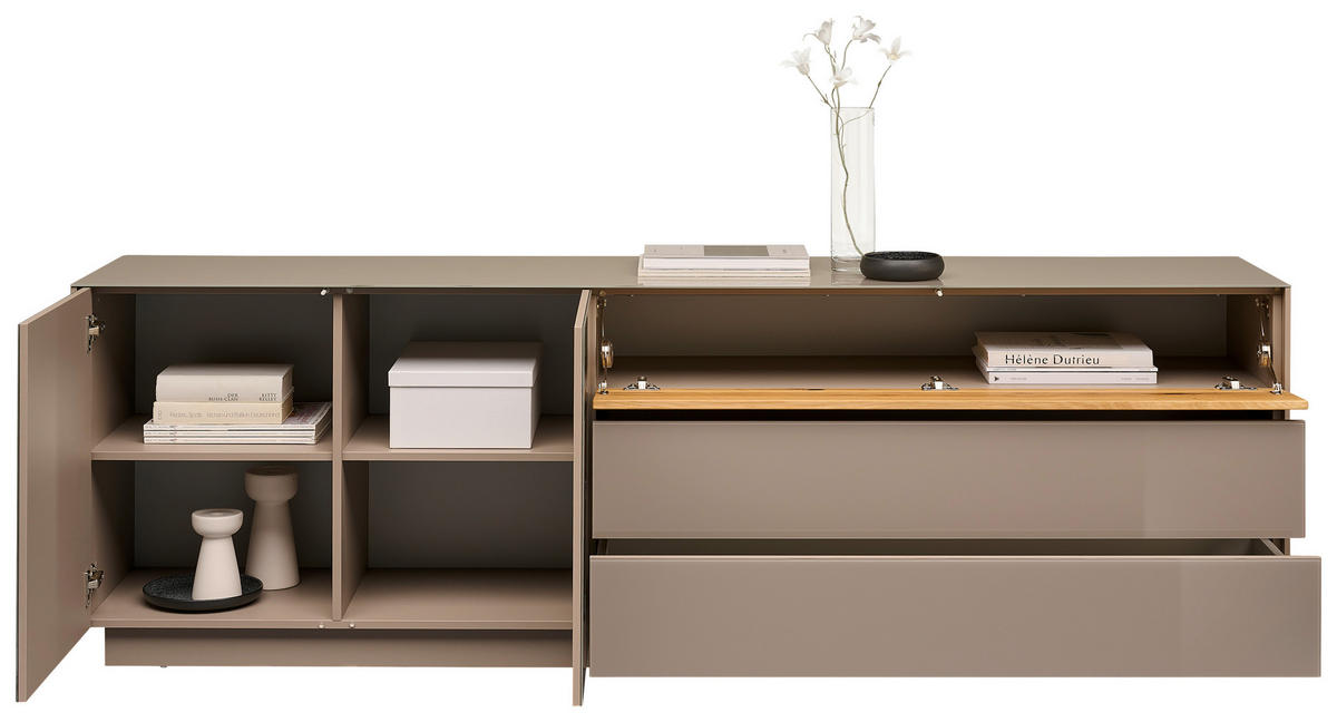 LOWBOARD Taupe, Eichefarben  207/69/42 cm  - Taupe/Eichefarben, Design, Glas/Holz (207/69/42cm) - Novel