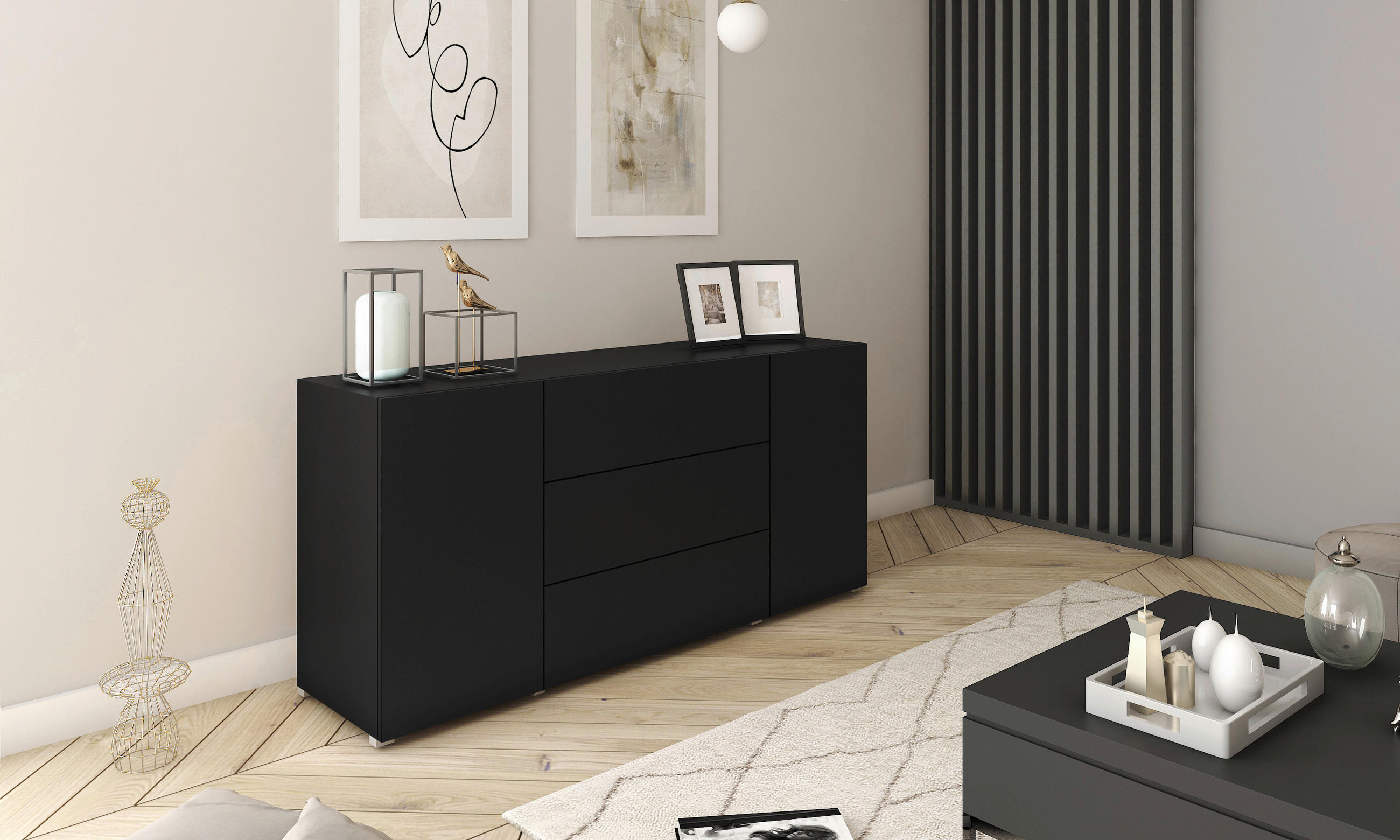 SIDEBOARD 150/68/38,5 cm  - grå/svart, Design, trämaterial/plast (150/68/38,5cm) - MID.YOU