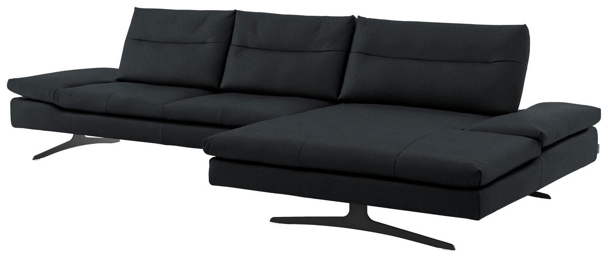 ECKSOFA in Echtleder Schwarz  - Schwarz, Modern, Leder/Metall (342/158cm) - Chilliano