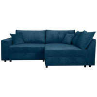 ECKSOFA Blau Cord Zierkissen, Rückenkissen, Bettkasten, Schlaffunktion, Rücken echt, Liegefläche im Originalstoff  - Blau/Schwarz, KONVENTIONELL, Kunststoff/Textil (245/153cm) - Carryhome