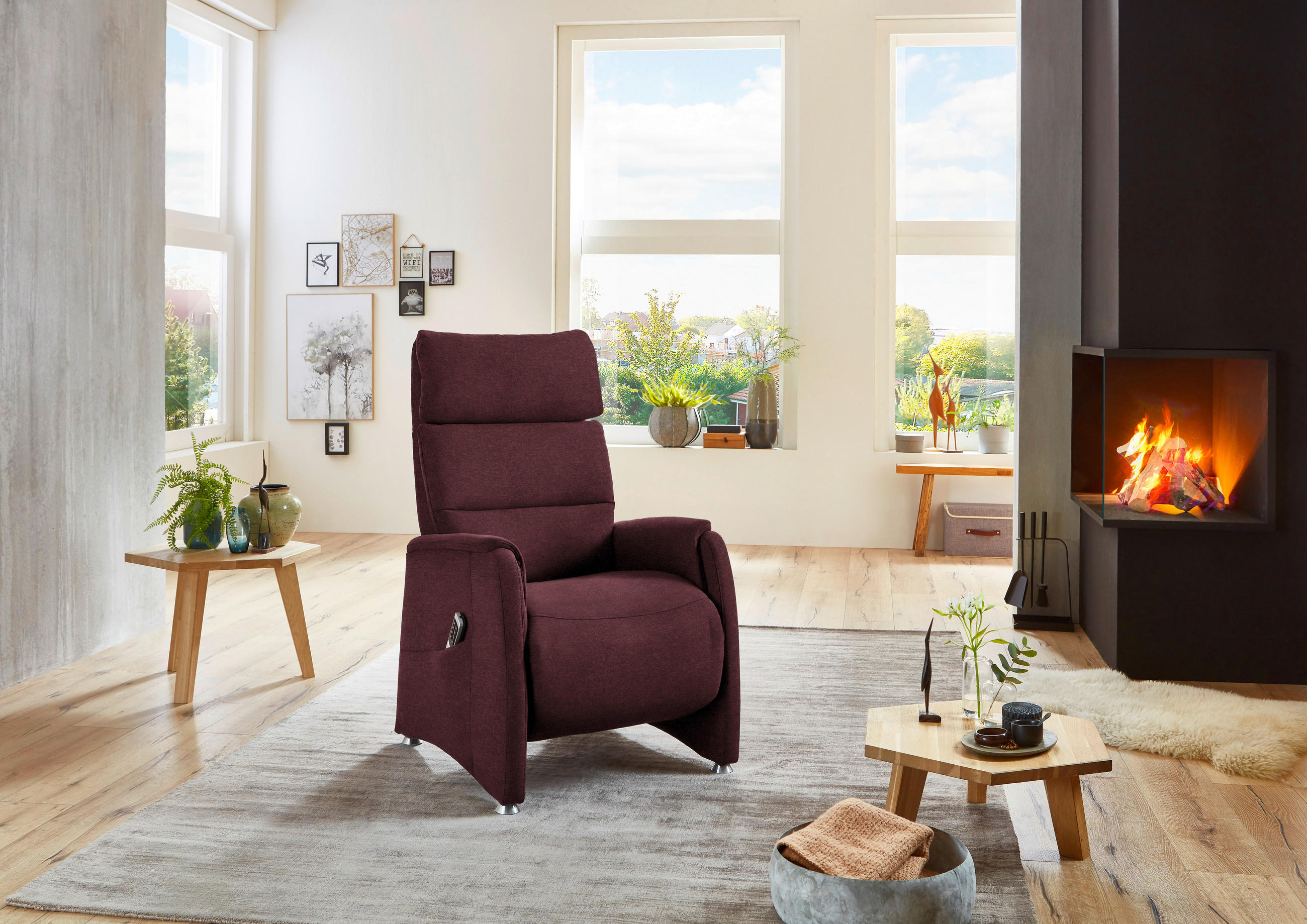 FERNSEHSESSEL in Flachgewebe Bordeaux  - Bordeaux/Alufarben, Konventionell, Textil/Metall (69/111/83cm) - Cantus