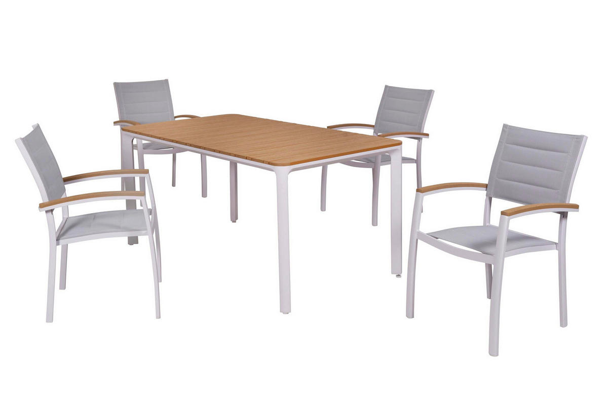 GARTENTISCHGRUPPE beschichtet Aluminium  - Naturfarben/Weiß, KONVENTIONELL, Kunststoff/Textil - Gardenson