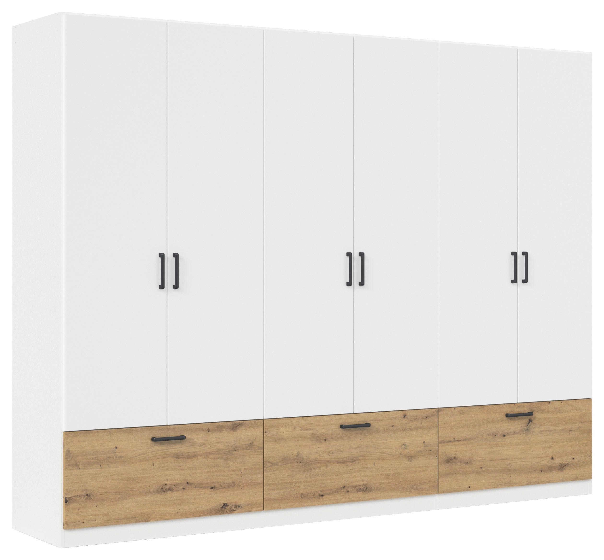 KLEIDERSCHRANK 271/210/54 cm,  in Weiß, Eiche Artisan, 6-türig  - Weiß/Eiche Artisan, Basics, Holzwerkstoff/Metall (271/210/54cm) - Rauch Möbel