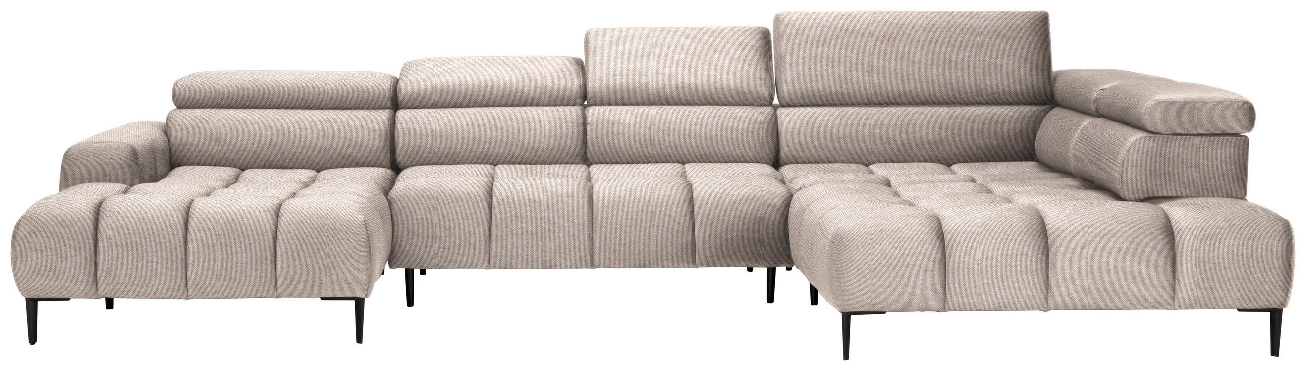 WOHNLANDSCHAFT in Webstoff Beige  - Beige/Schwarz, Design, Textil/Metall (177/385/216cm) - Welnova