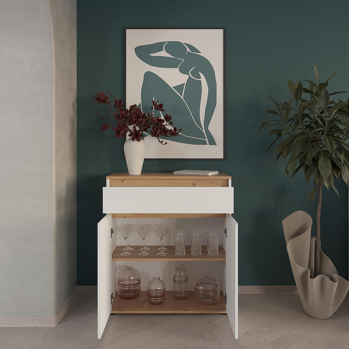 KOMMODE , 80/93/38 cm, 1 Schublade(n)  - Schwarz/Weiß, MODERN, Holzwerkstoff/Kunststoff (80/93/38cm) - Carryhome