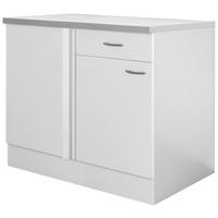 ECKUNTERSCHRANK 110/85/60 cm  in Weiß  - Edelstahlfarben/Hellgrau, Holzwerkstoff/Kunststoff (110/85/60cm) - FlexWell