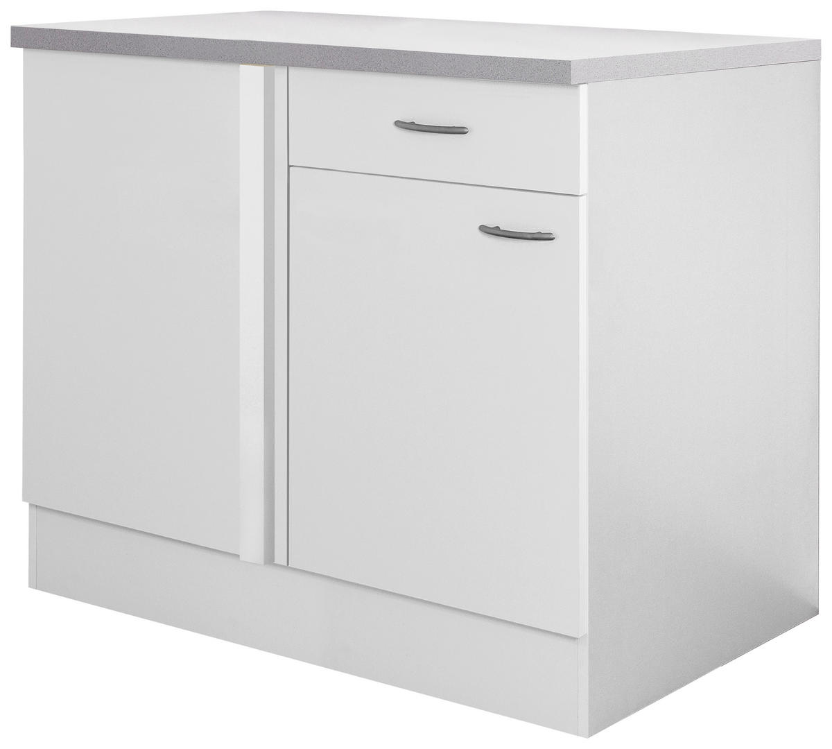 ECKUNTERSCHRANK 110/85/60 cm  in Weiß  - Edelstahlfarben/Hellgrau, Holzwerkstoff/Kunststoff (110/85/60cm) - FlexWell