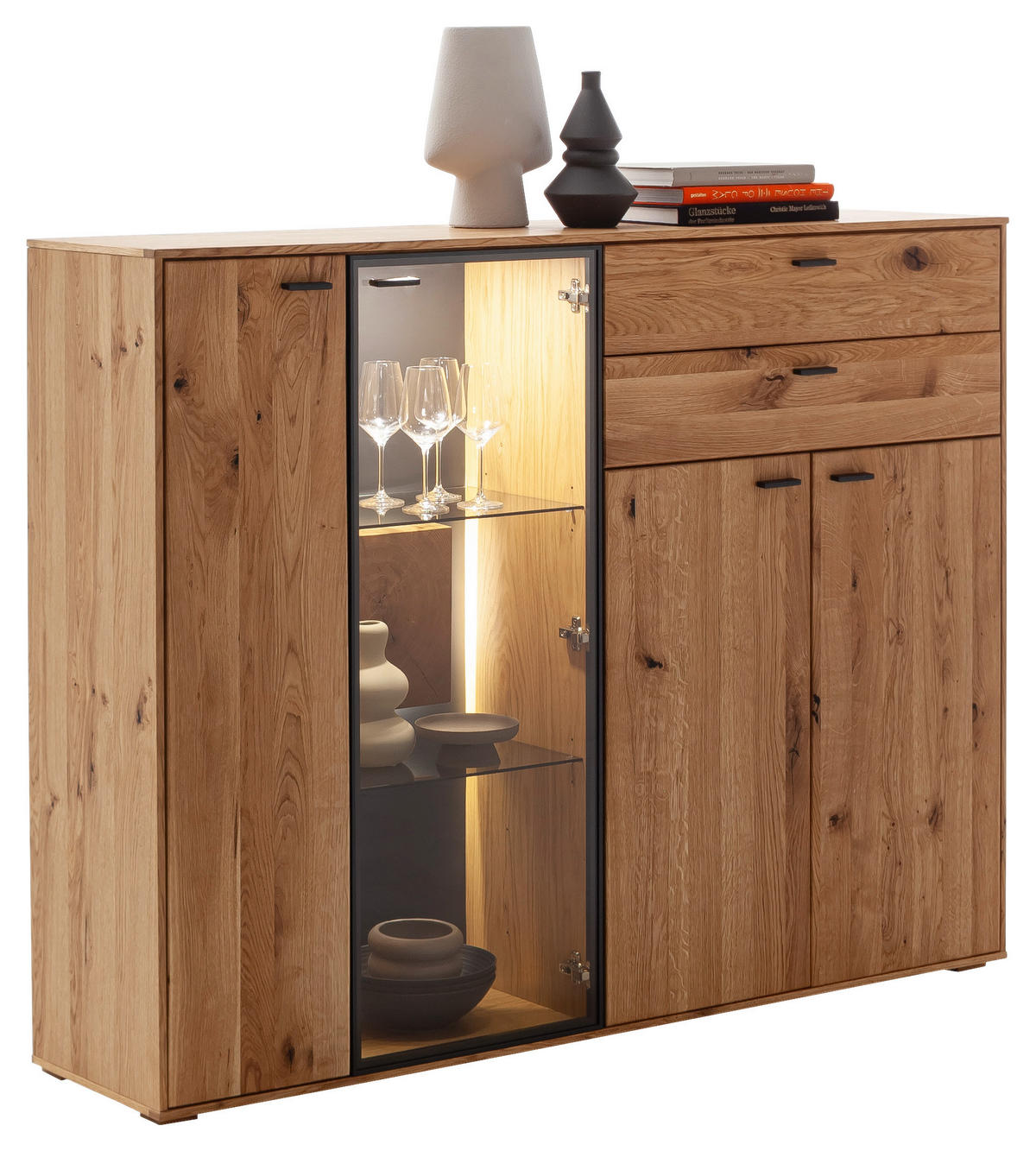 HIGHBOARD Nairobi  in 158/122/37 cm  - Wildeiche/Anthrazit, Design, Glas/Holz (158/122/37cm) - MID.YOU