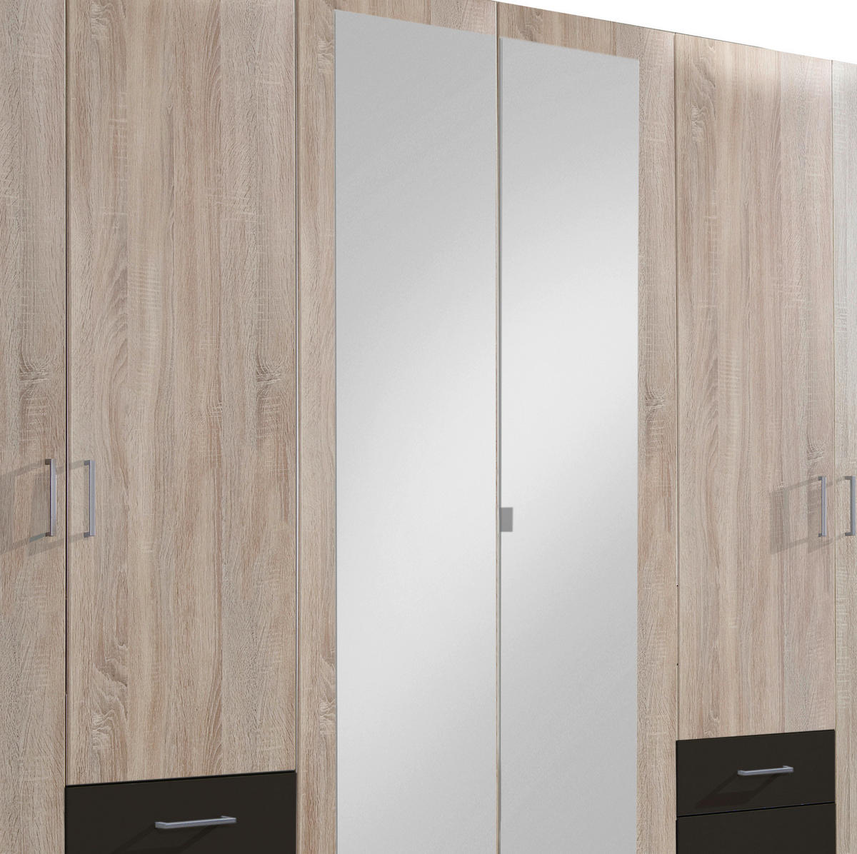 DREHTÜRENSCHRANK 270/210/58 cm 6-türig Graphitfarben, Eichefarben  - Eichefarben/Silberfarben, Design, Glas/Holzwerkstoff (270/210/58cm) - MID.YOU
