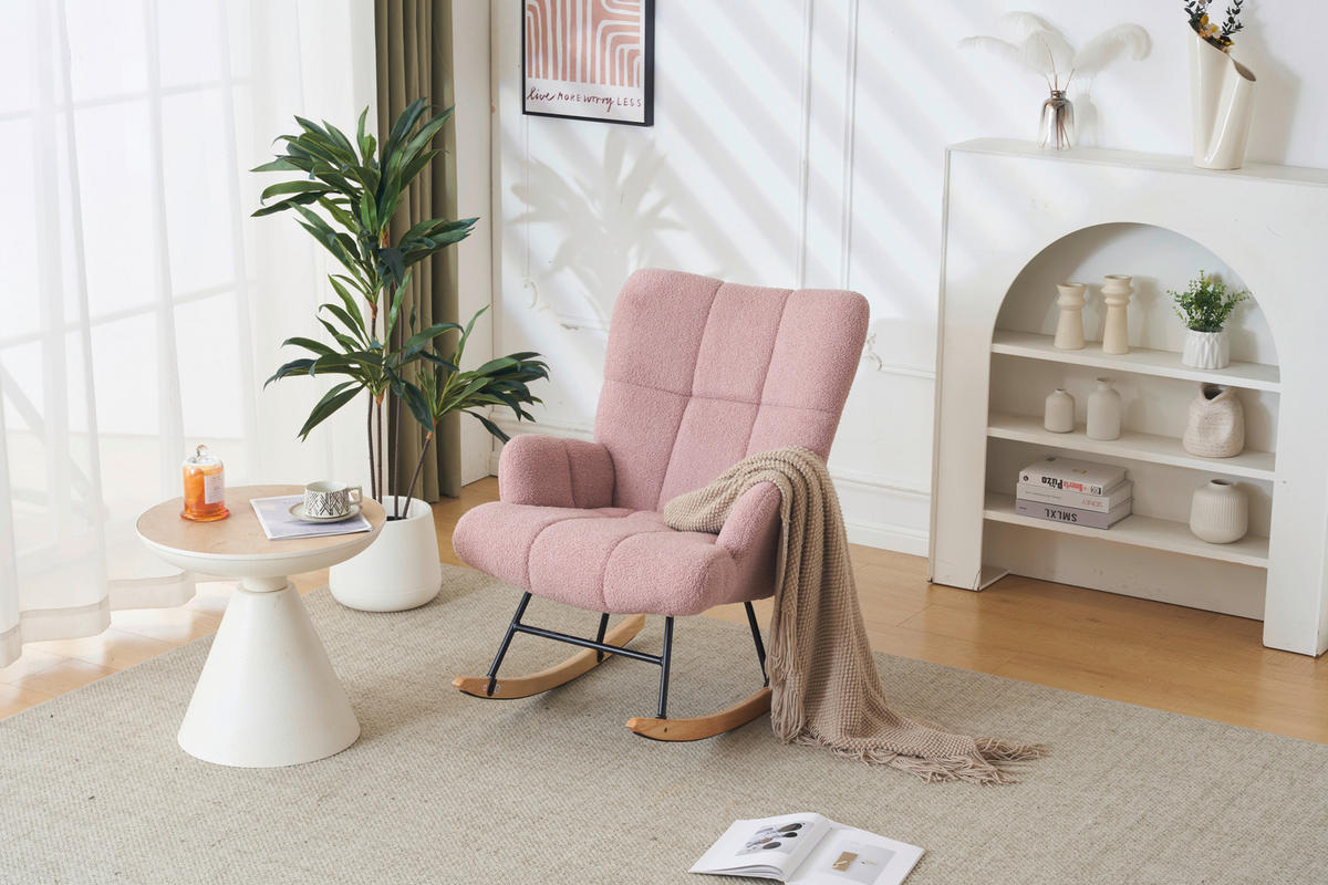 SCHAUKELSTUHL in Bouclé Rosa  - Ecru/Schwarz, MODERN, Holz/Textil (67/85cm) - P & B