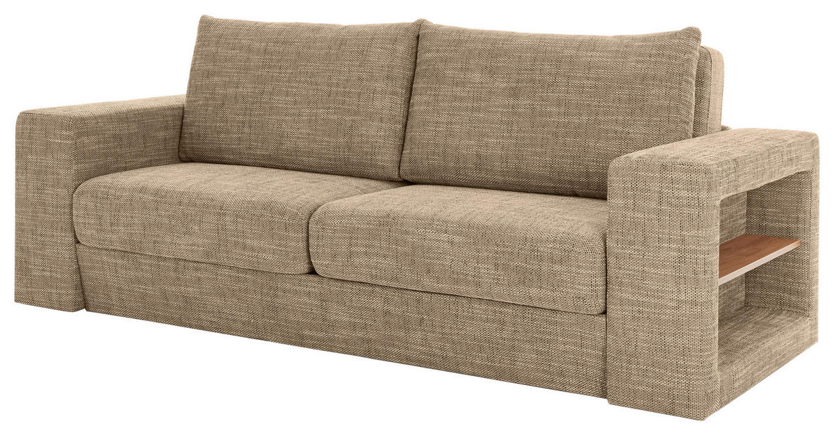 ZWEISITZER-SOFA inkl. Hocker Webstoff Braun, Beige  - Eichefarben/Beige, Design, Holz/Textil (172/96/107cm) - LOOKS by W.Joop